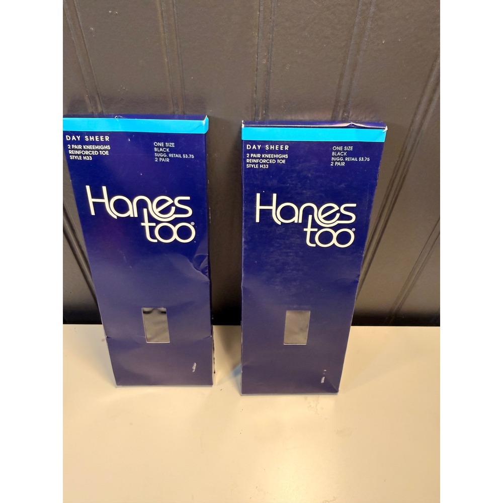 Hanes Too Day Sheer Knee Highs 4 Pairs Black Reinforced Toe Style H33 One Size